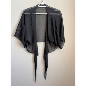 Stretch Womens Black Sheer Sequin Shrug Tie Front Bolero Cardigan Whimsigoth